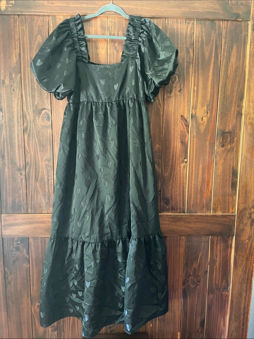 CROSBY by Mollie Burch Black Puff-Sleeve Heart Jacquard Dress